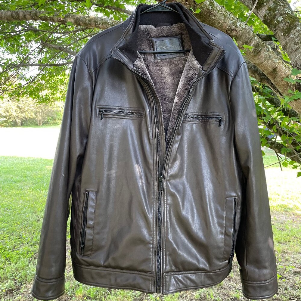 Calvin Klein Faux Fur-Lined Leather Jacket